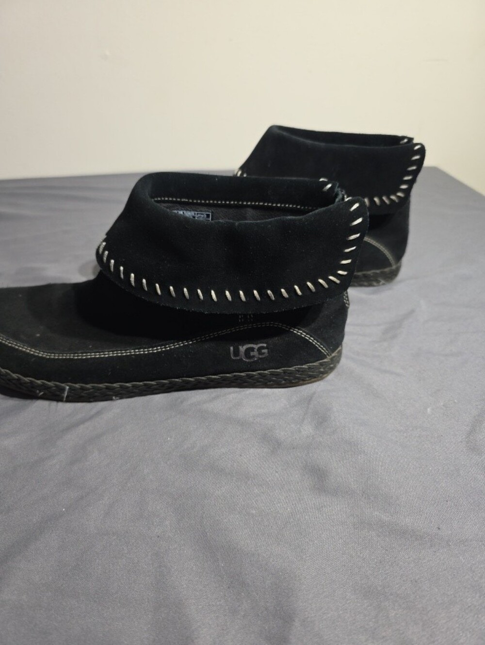 UGG Black Suede Fold-Over Cuff Ankle Boots Size 10